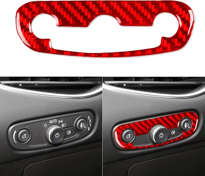 Car Decorative Decals Headlight Switch Button Panel Trim Sticker Compatible with Chevy Malibu 9th Gen Real Carbon Fiber Accessories 2016 2017 2018 2019 2020 2021 2022 2023 2024