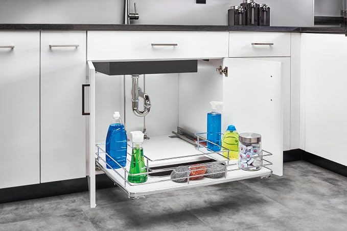 Rev-A-Shelf Solid Surface U-Shape Pullout Organizer for Sink Base Cabinets w/Soft-Close