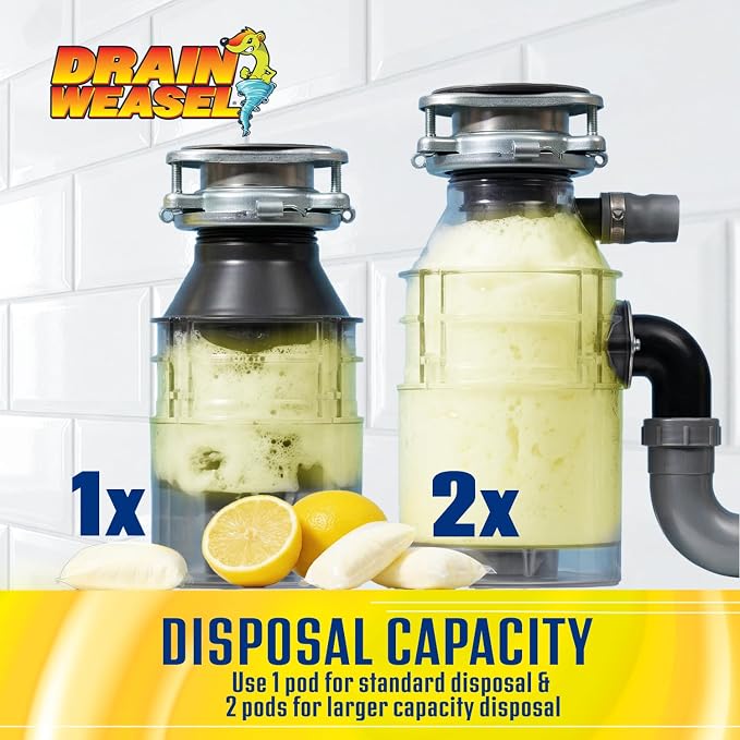 Drain Weasel Garbage Disposal Pods Cleaner and Deodorizer, Pack of 5 | Sink Odor Eliminator with Foaming Action, Septic-Safe Enzyme Formula, Fresh Lemon Scent