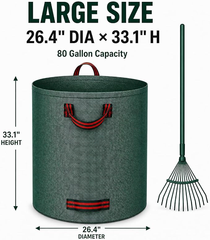 80 Gallon extra large leaf collector leaf bags lawn bags yard waste large capacity,reusable leaf bags Cleaning fallen leaves, weeds, or use for moving
