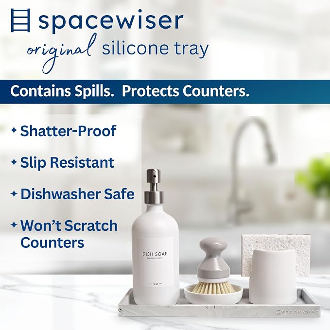 Spacewiser Countertop and Vanity Tray - 11.7" Silicone Bathroom Counter Tray, Dish Soap Trays for Kitchen Counter, Sink Organizer Accessories Caddy, Toilet Laundry Shower Makeup Mat Oil Holder Coffee