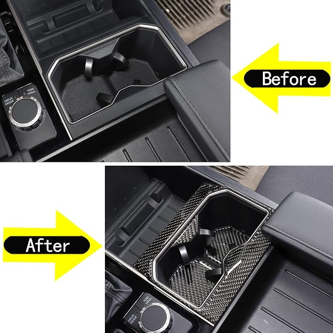 Car Front Seat Central Armrest Cup Holder Cup Panel Trim Sticker Compatible with Toyota Tundra/Sequoia 2022-2024 Real Carbon Fiber Center Console Cup Holder Decorative Frame Protect Cover Accessories