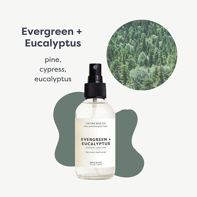 Calyan Wax Co. Evergreen & Eucalyptus Room Spray - Natural Room Deodorizer | Long Lasting Clean Air Freshener - Room Spray for Luxurious Home Fragrance - Bedroom, Bathroom & Car Spray - 4 fl oz
