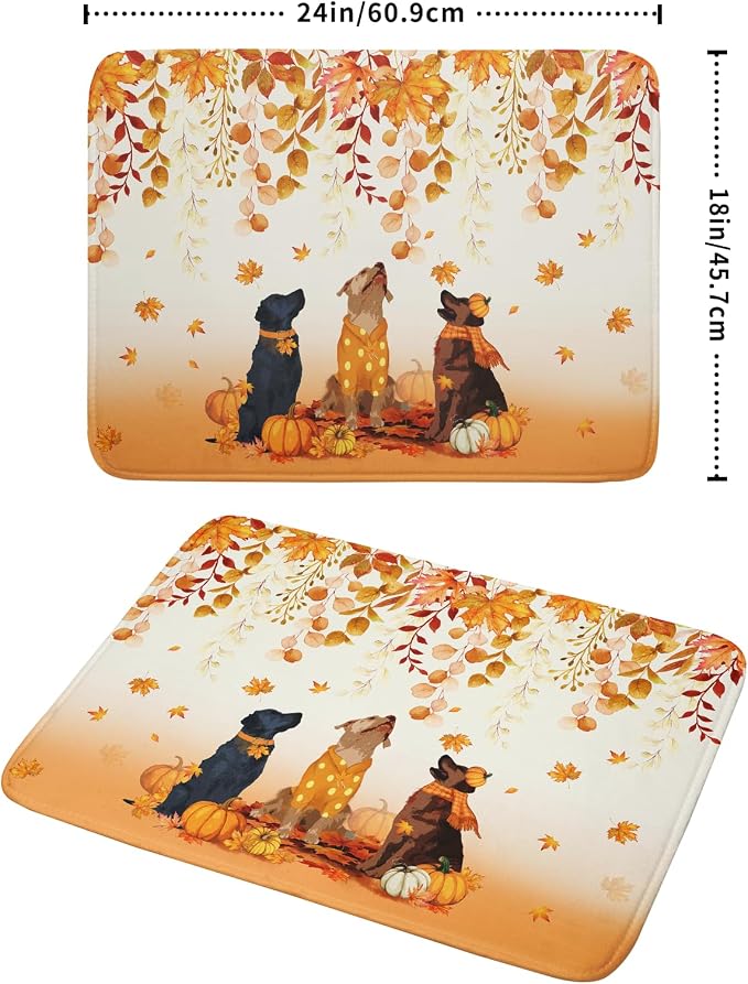 Giwawa Fall Dogs Dish Drying Mat Autumn Leaves Reusable Dishes Pad 18"x24" Holiday Microfiber Quick Dry Dish Drainer Rack Mat for Kitchen Counter