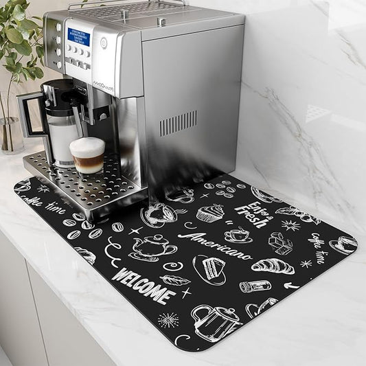 AMOAMI-Coffee Mat Hide Stain Rubber Backed Absorbent Dish Drying Mat for Kitchen Counter-Coffee Bar Accessories Fit Under Coffee Maker, Espresso Machine, Pot, Dish Rack (16X24,INK)