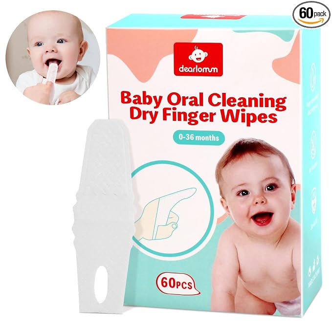 dearlomum 60PCS Baby Dry Wipes, Newborn & Toddler Tongue Cleaner | Disposable Infant Wipes, Clean Mouth, Gauze Gum Cleaner, Baby Oral Cleaning Toothbrush, Oral Care 0-36 Months
