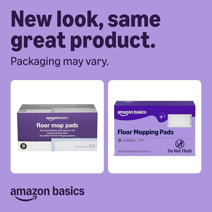 Amazon Basics Floor Mopping Dry Pads, Super Absorbent, Fits Swiffer WetJet Mopping Systems, 36 Count, Packaging May Vary