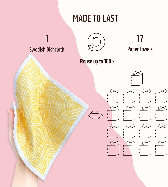 Swedish Dishcloths for Kitchen, 5 Pack Reusable Paper Towels Washable, Super Absorbent Swedish Dish Cloths, Non-Scratch, No Odor