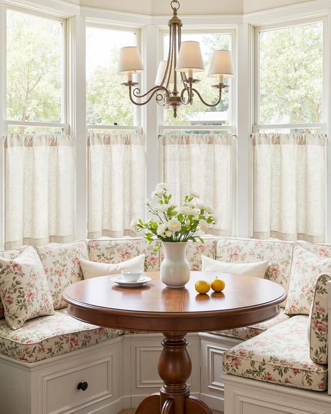 jinchan Rustic Linen Rod Pocket Tier Curtains, 26x30, 2 Panels, Natural | Light filtering, cafe curtains, machine washable, farmhouse, kitchen, bathrooms, laundry, small window, over sink