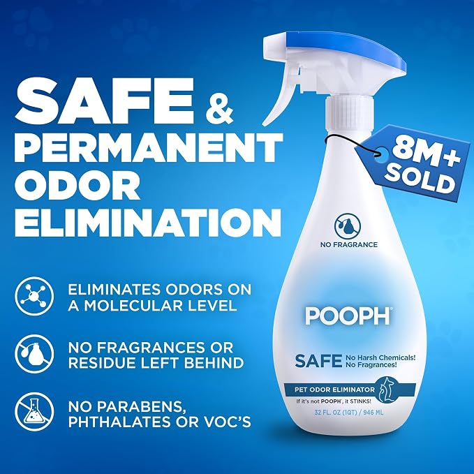 POOPH Pet Odor Eliminator Spray, 32 oz | Unscented pet odor eliminator spray for home surfaces, upholstery, furniture, and vehicles