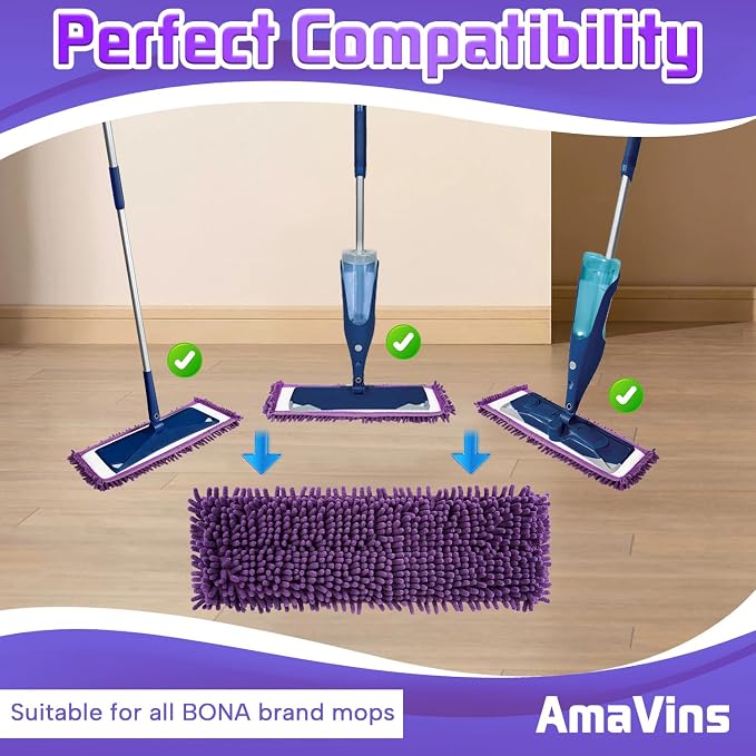 AmaVins 2 Pack Pet System Microfiber Sweeping Pad | Reusable Pet Replacement Mop Pad for Bona Mop, Multi-Surface Floors, 18 Inch Washable Cleaning & Dusting Pads