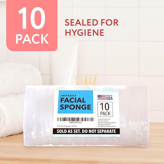 IMPRESA Facial Sponge - Daily Deep Cleansing Face Scrubber - Gentle Exfoliating Pads for Dead Skin Removal - Reusable Face Scrub Pads for Normal to Oily Skin (White, Regular)