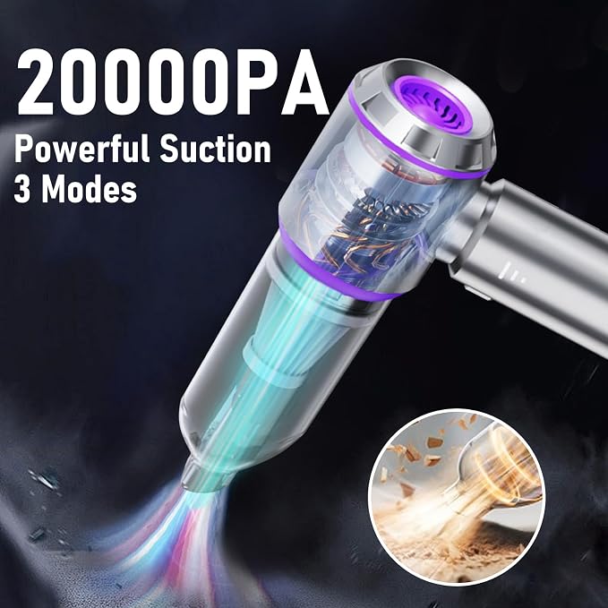 Houscly Car Vacuum Cordless Mini Handhled 4-in-1 High Power Cleaner 20000Pa | Brushless motor-6000mAh-Rechargeable-Duster blower-Pet hair crumb cleaning for car sofa office desk- Ideal gifts for men