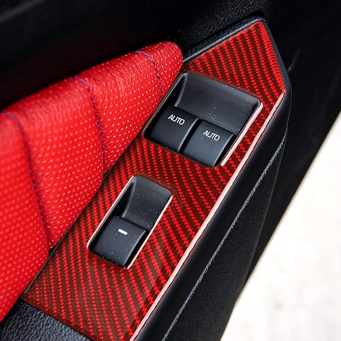 Real Carbon Fiber Trim for Ford Mustang Accessories | for 2009 2010 2011 2012 2013 2014 Window Lift Panel Cover Interior Thick Overlay Decal 3PCs