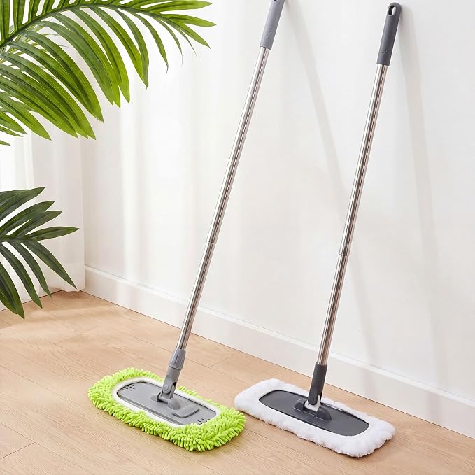 Toulite 6 Pcs Reusable Mop Refill Pads Replacement Compatible with Most XL Sweeper 17" x 5" Microfiber Mops Head Floor Cleaning Supplies (Handle is Not Included) (Green,White)