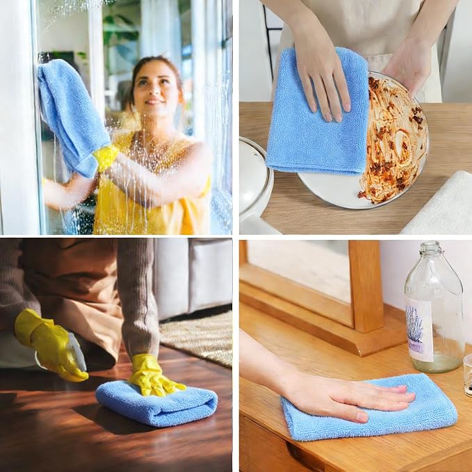 4 Pcs Extra Large Microfiber Cleaning Cloth 30 x 20 Inch Reusable Thick Cleaning Towel Washable Solid Color Microfiber Towel for Home Office Window Cars Glass (Blue)