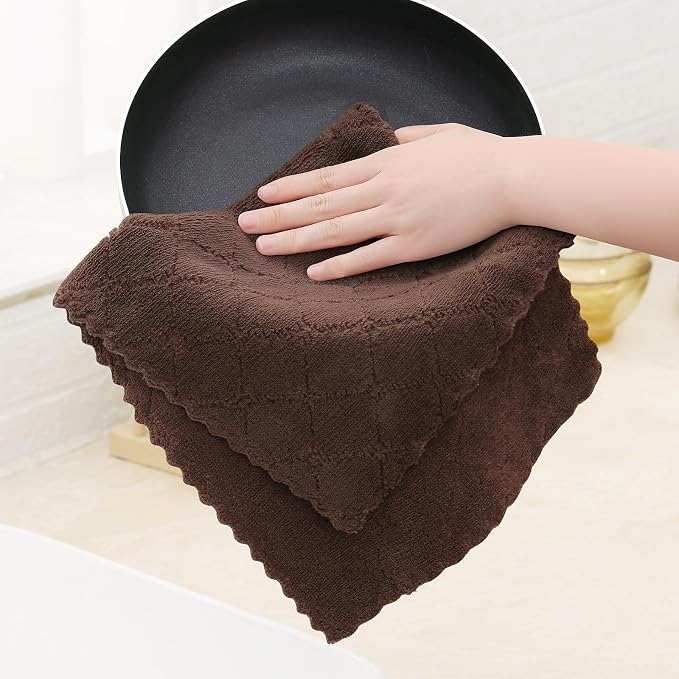 Homaxy 24 Pack Dish Towels for Kitchen (10 x 20 Inches, Brown), Super Soft and Absorbent Coral Velvet Dish Cloths for Washing Dishes, Nonstick Oil Fast Drying Microfiber Cleaning Cloth
