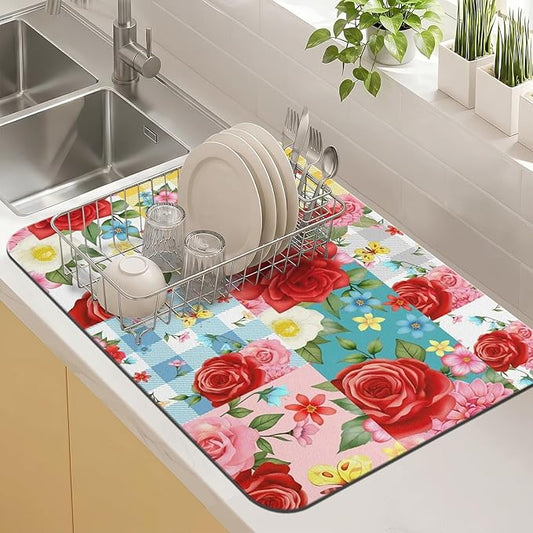 Kitchen Countertop Dish Drying Mat,Super Absorbent Coffee Bar Mat for Maker Espresso Machine, Anti-Slip Accessories for Kitchen Countertops 23x15 Inch