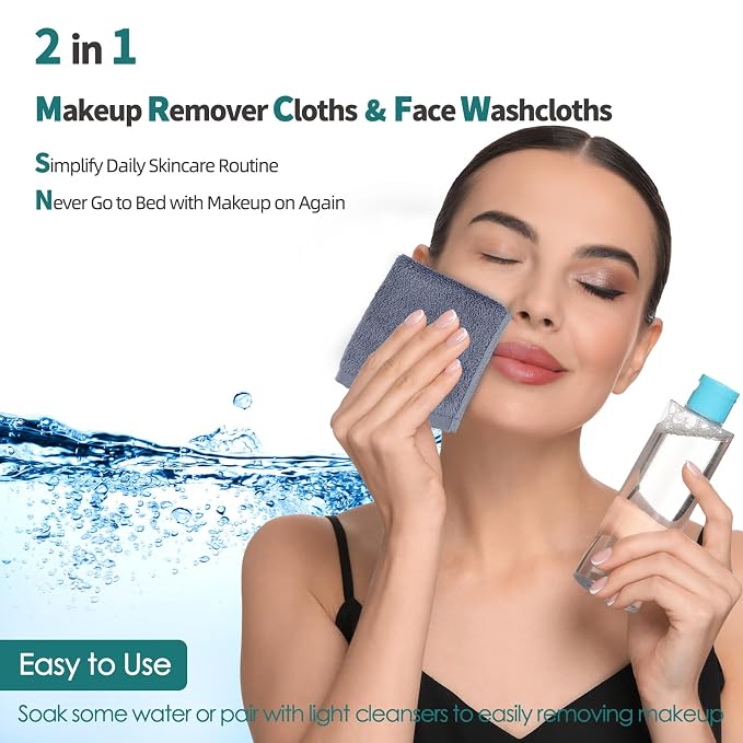 Face Wash Cloths 12 Pack,Reusable Makeup Remover Towel,10''x10'',Slate Blue | 100% Viscose,Gently Washing Face for Sensitive Skin,Breathable,Easy Rinsed,Quick Dry,Facial Cleansing,Daily Skincare Routine