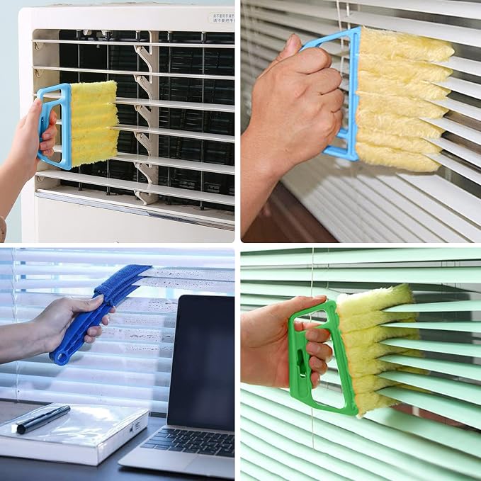 2Pcs Window Venetian 7 Finger Dusting Cleaner Tool and 1Pc Window Blind Duster Brush Hand-Held Window Shutters Venetian Shades Brush Air Conditioner Duster Dirt Cleaner
