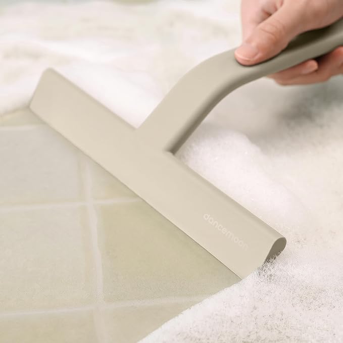 dancemoon JustHang Shower Squeegee with Built-in Hook, 10-Inch Light Taupe | Award-Winning Design, All-One-Piece Soft-Touch Silicone, for Glass Door, Bathroom, Window, Mirror, Tile Wall, Car