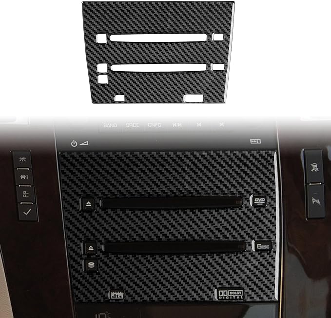 Fit for Cadillac Escalade ESV 2007-2014 / EXT Hybrid 2009-2013 | Real Carbon Fiber | Accessories | Central Console CD Panel Trim | Stickers | Self-adhesive | Thick Overlay