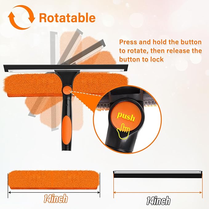 14" Extra-Wide Window Squeegee with Extension Pole, 30FT High Reach Window Cleaning Kit with- 2-in-1 Professional Window Scrubber & 5-24FT Extension Pole, for Indoor & Outdoor High Windows,RVs