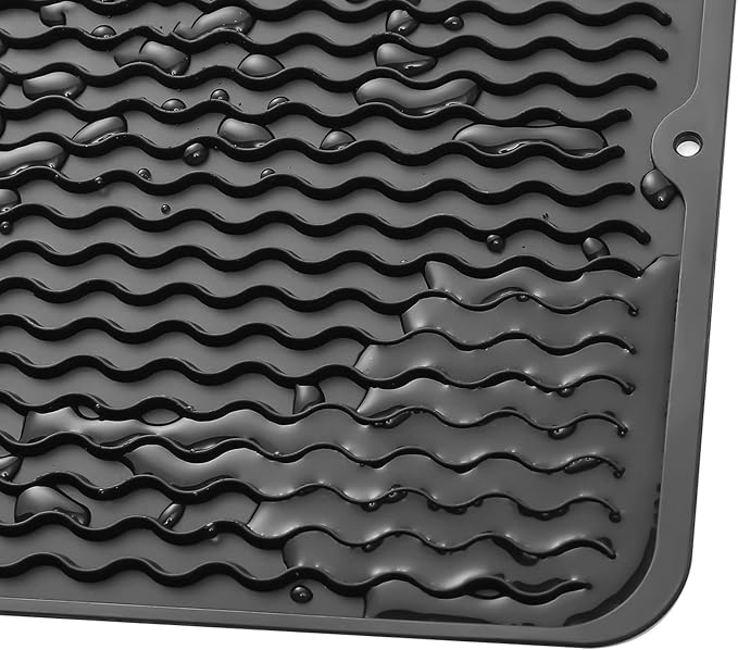 MicoYang Silicone Dish Drying Mat for Multiple Usage,Easy clean,Eco-friendly,Heat-resistant Silicone Mat for Kitchen Counter or Sink,Refrigerator or Drawer liner Black M 12 inches x 12 inches