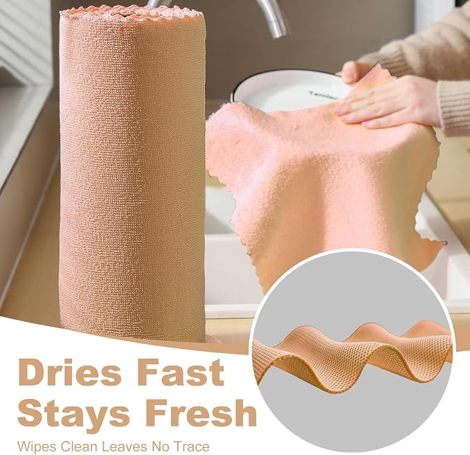 Jessy Home 2 Roll Reusable Paper Towels,100 Sheets Tear Away Microfiber Cleaning Cloth, Lint Free Cleaning Rags for Kitchen, Dishcloth,Household Cleaning Supplies