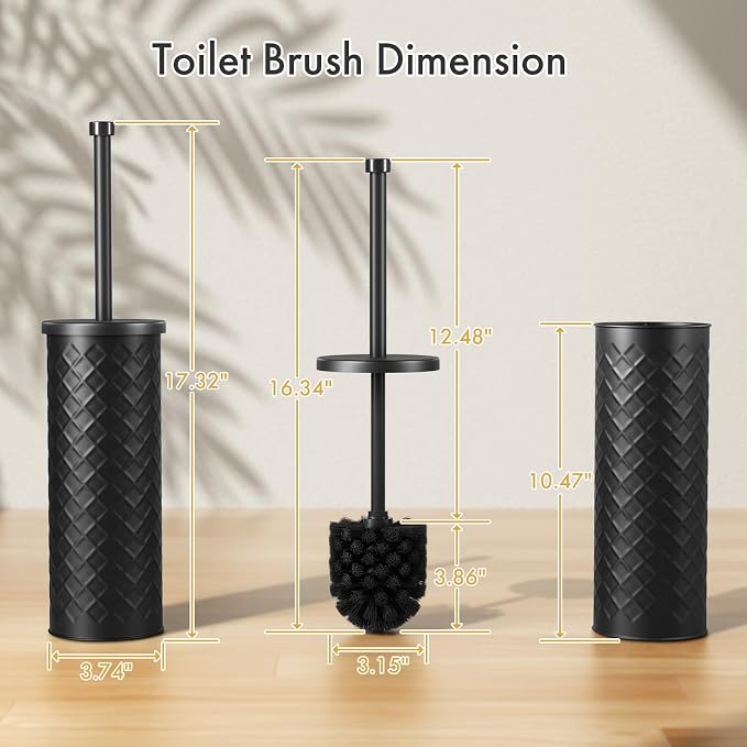 Toilet Bowl Brush and Holder Set 2 Pack with 4 Extra Brush Heads | Extra Long Handle with Splash Guard Cover, Tool-Free Installation, Bathroom Space-Saving, Cleaner Sets for Apartments, RV (Black)