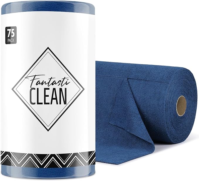 Fantasticlean Microfiber Cleaning Cloth Roll-75 Sheets, 12"x12" (Navy Blue) | Super Absorbent, Lint-free, Tear-away Microfiber Towel Roll, for All-Purpose Cleaning, Reusable Alternative to Paper Towels