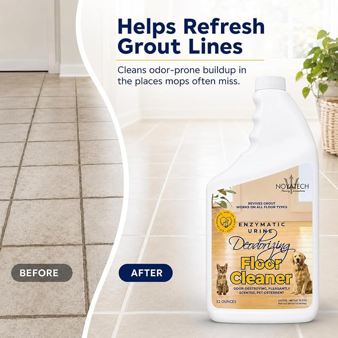 NOYATECH Pet Floor Cleaner for Mopping – Enzyme Urine & Odor Eliminator – Safe for Hardwood, Tile, Laminate & Grout – Dog & Cat Pee Concentrate, 32 oz