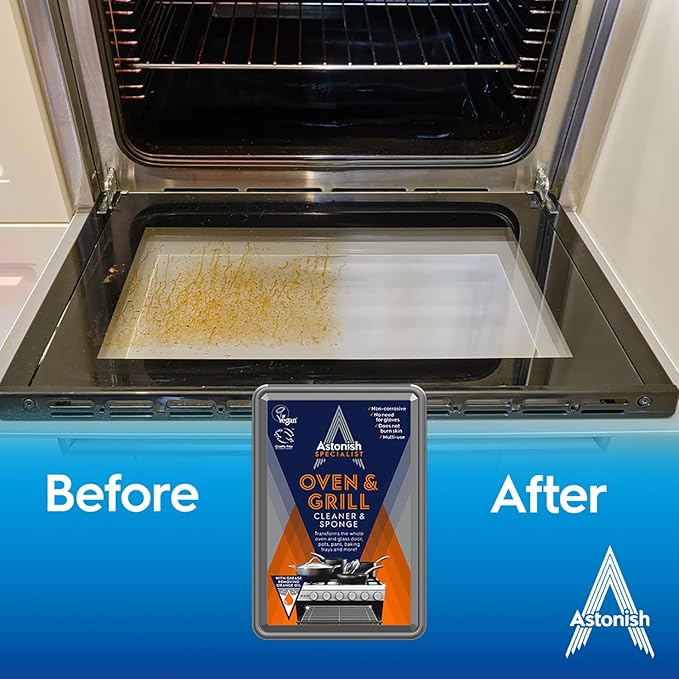 Astonish Specialist Oven & Grill Cleaner & Sponge, 250g – Powerful Degreasing Paste with Orange Oil, Restores Shine Without Harsh Chemicals – For Ovens, Grills, Racks & Toughened Glass