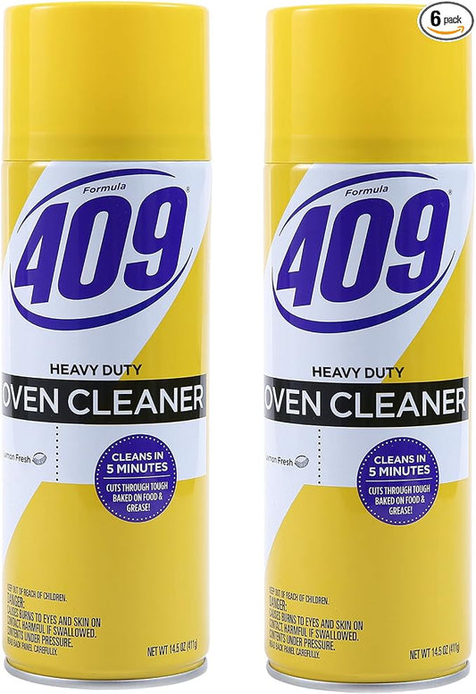 Formula 409 Heavy Duty Oven and Grill Cleaner Spray, Lemon Scent, Cuts Baked-On Grease and Grime on Contact, Fume-Free Aerosol, 5-Minute or Overnight Deep Clean, 14.5 Oz - 2 Pack