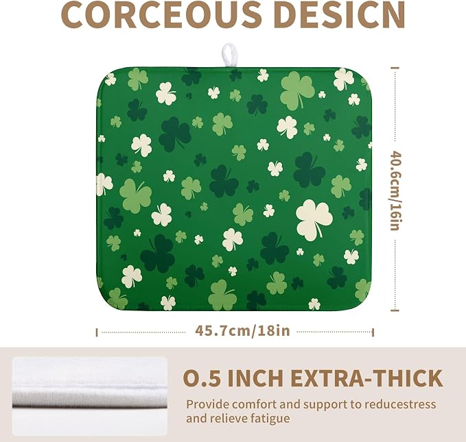 St.Patrick's Day Dish Drying Mat for Kitchen Counter Green Shamrock Drying Mats Spring Lucky Clovers Draining Pad Microfiber Absorben Dish Drainer Rack Mat Reusable Washable Dry Mat 16x18 Inch