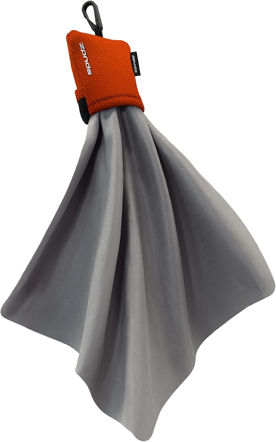 SPUDZ Ultra Microfiber Lens Cleaner with Closeable Bottom – Clip-On Pouch, Washable – for Binoculars, Scopes, Glasses, Screens | Ultra Blaze Orange, 10 x 10 Inch