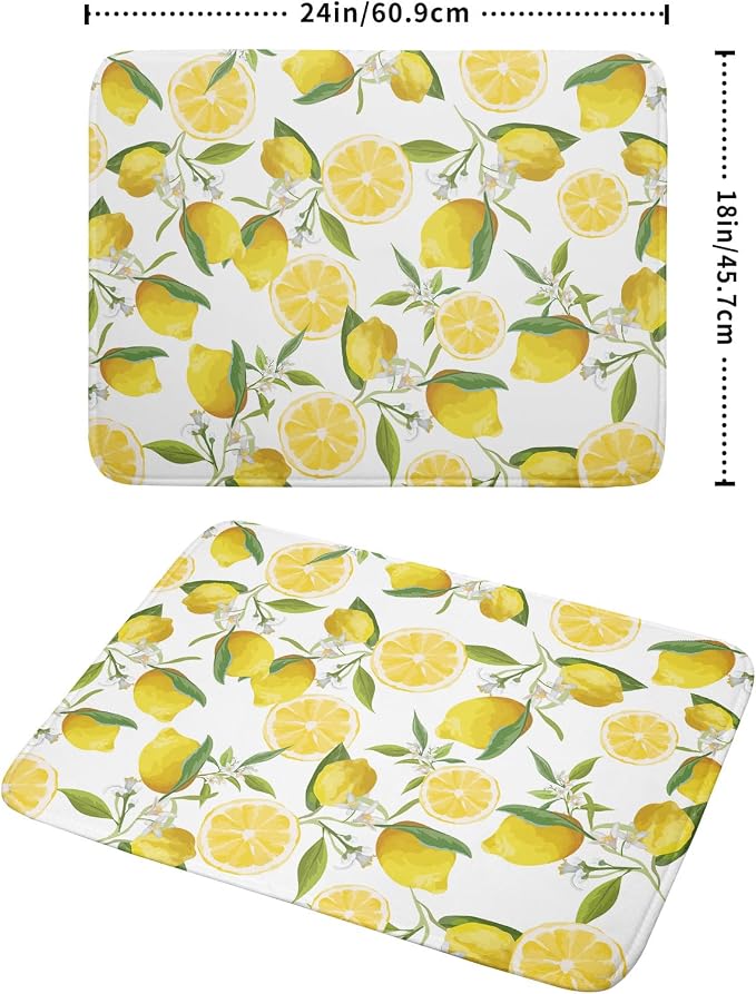 Lemon Dish Drying Mat for Kitchen Counter Spring Summer Microfiber Absorbent Dish Draining Reusable Washable Foldable Extra Large 18"x24"