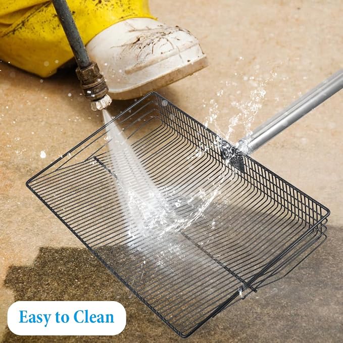 Kalekey Heavy Duty Chicken Poop Scooper, 15 Inch Extra Large Chicken Coop Rake with Adjustable Stainless Steel Handle (25 to 73 Inch) for Chicken Coop & Farm Cleaning Tools