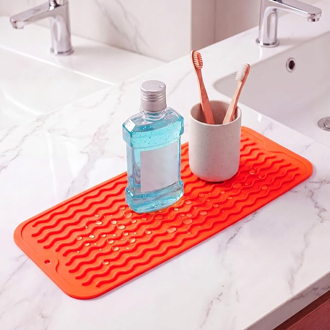 MicoYang Silicone Dish Drying Mat for Multiple Usage,Easy clean,Eco-friendly,Heat-resistant Silicone Mat for Kitchen Counter,Sink,Bar,Bottle,or Cup Orange M 17 inches x 6 inches
