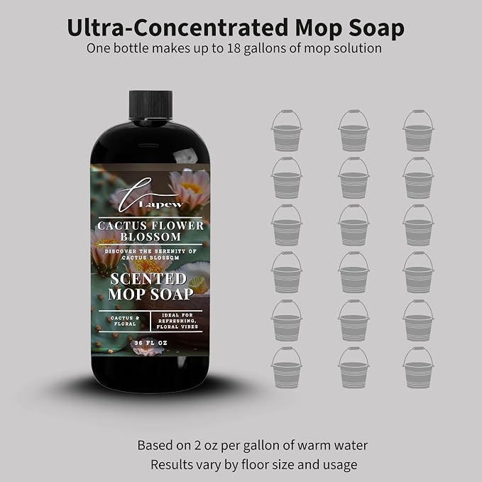Lapew Cactus Flower Scented Mop Soap - Luxury Floor Cleaner Concentrate for Mopping Tile, Laminate, Vinyl & Hardwood | Streak-Free, Low-Foam | 36 oz