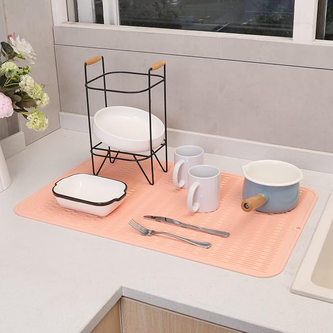 MicoYang Silicone Dish Drying Mat for Multiple Usage,Easy clean,Eco-friendly,Heat-resistant Silicone Mat for Kitchen Counter or Sink,Refrigerator or Drawer Liner Pink 3XL 28 inches x 18 inches