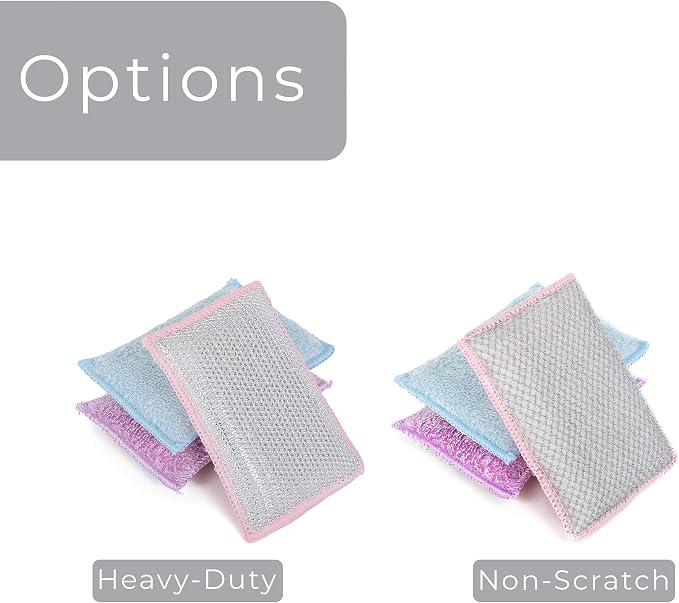 Smart Design Non Scratch Scrub Sponge with Bamboo Odorless Rayon Fiber - Set of 6 - Ultra Absorbent - Soft and Scrubber Side - Cleaning, Dishes, and Hard Stains - Pastel - Blue, Purple, Pink