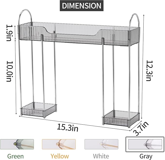 YCIA&DONE Bathroom Countertop Organizer Over The Faucet, Narrow Counter Organizers Above Sink, Table Mounted Faucet Over Sink Shelf for Kitchen, Toilet, Laundry(Smoky Gray)
