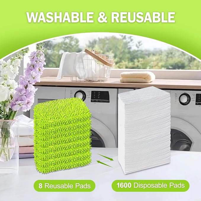 8 Pack Reusable Mop Pads Compatible with Swiffer Sweeper, Dry Sweeping Cloths & Wet Mopping Cloths - Microfiber Mop Pads for Hardwood Floors, Floor Cleaning, Wood Floors (Fluorescent Green)