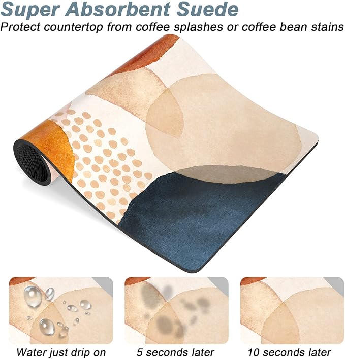 Rnivvi Coffee Mat, 12" x 19" Cute Boho Theme Coffee Bar Mats for Espresso Machine Station Accessories and Organizer, Hide Stain Rubber Backed Absorbent Dish Drying Pad for Kitchen Counter, Stones