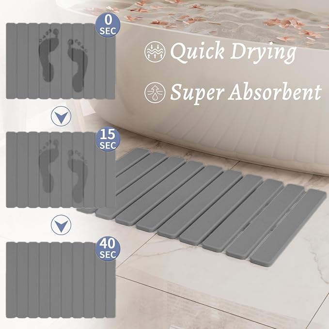 Foldable Stone Bath Mat, Quick Dry Stone Drying Mats for Bathroom, Super Absorbent Bath Mat, Non Slip, Large Diatomaceous Earth Dish Drying Mats for Kitchen Counter 23.5 x 15.4in, Dark Gray