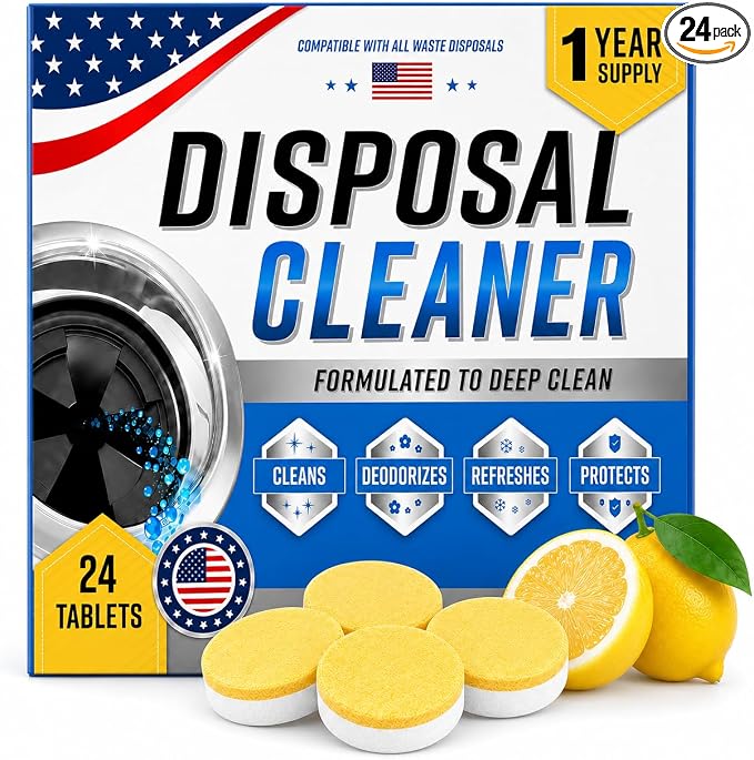 Garbage Disposal Cleaner Deodorizer Tablets, XL Citrus Foaming Tablet for Kitchen Sink Residues Freshener, Drain Cleaner & Odor Eliminator, Septic Safe Kitchen Disposal Care, 24 Pack for 1 Year Supply