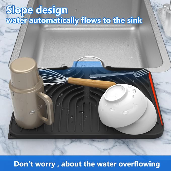 Dish drying mats for kitchen counter,14.6"×11"Silicone Self-Draining mat | Various sizes and colors,Self-Draining Slope Structure,Enabling faster drying,Heat-Resistant,Easy to clean,Food-grade