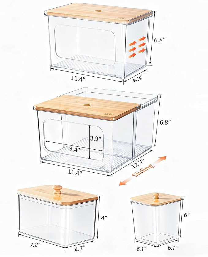 iCASA Trash Bag and Pod Dispenser - 5 in 1 Acrylic Under Sink Organizer with Bamboo Lid, Holds Garbage Bags, Dishwasher Pods, Laundry Tabs, Dryer Sheets & Balls for Kitchen, Pantry, Laundry Room