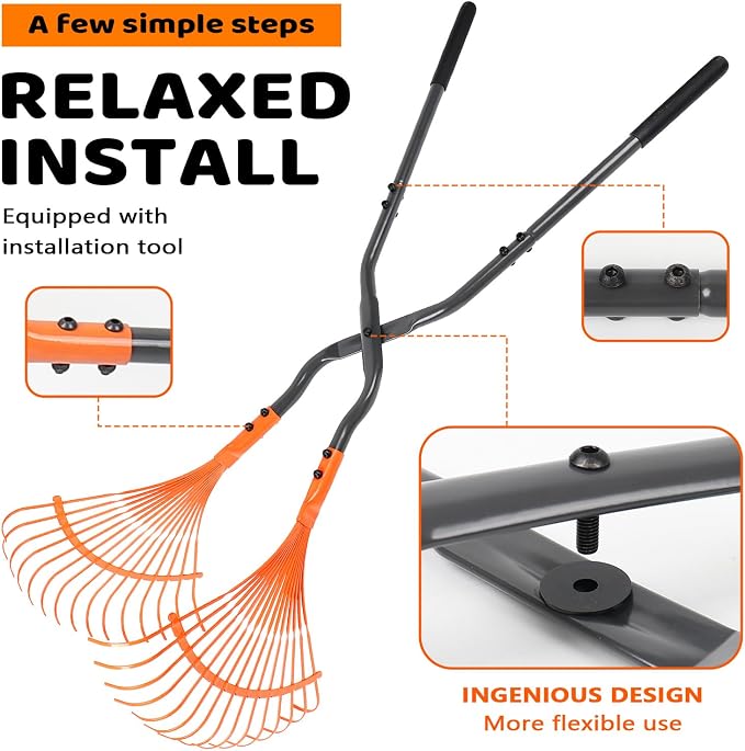 Leaf Grabber Rake with Long Handle,Metal Leaves Rakes,Lightweight Leaf and Grass Picker Upper,Leaf Collector for Lawn & Yard Shrub Cleanup.